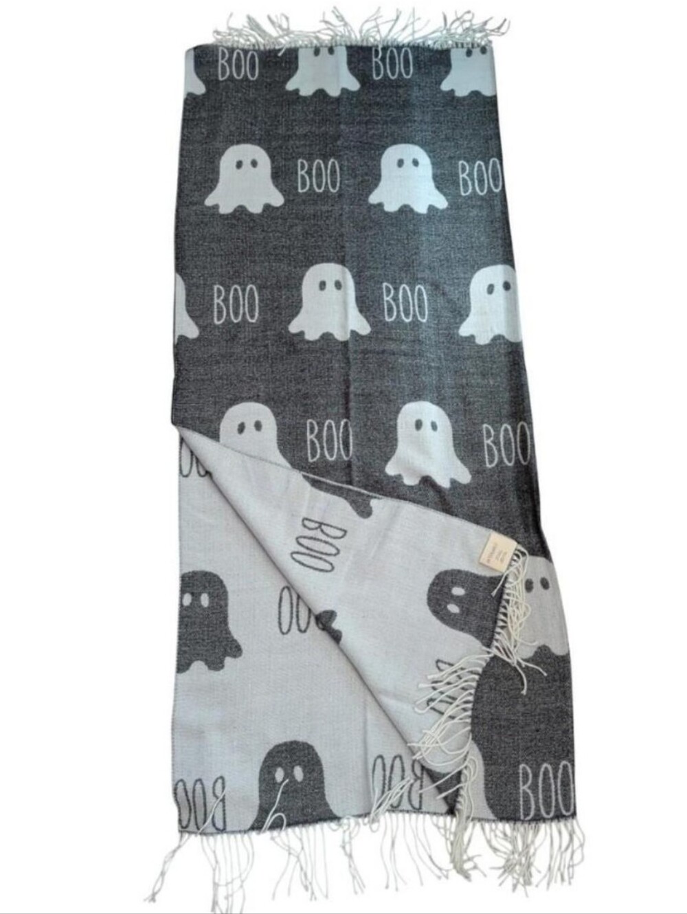 Halloween Reversible Ghost Throw Blanket With Fringe